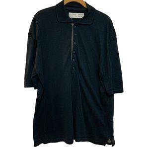 Yigal Azrouel Navy Linen Cotton Blend Navy Polo Snap Buttons sz L